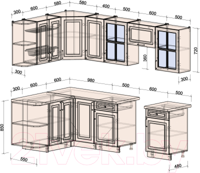 Готовая кухня Интерлиния Мила Шато 1.5x2.6 левая