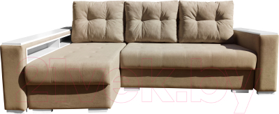 Диван угловой Bobrovmebel Влада 8/2дн левый накладки + полка и пенал (микровелюр симпл 42 бежевый) - фото