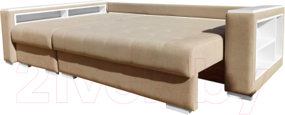 Диван угловой Bobrovmebel Влада 8/2дн левый накладки + полка и пенал (микровелюр симпл 42 бежевый)