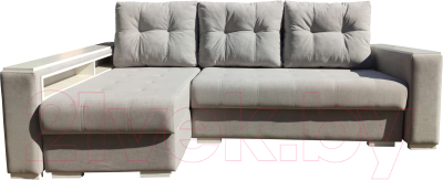 Диван угловой Bobrovmebel Влада 8/2дн левый накладки + полка и пенал (микровелюр симпл 30 светло-серый) - фото