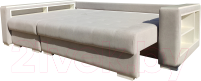 Диван угловой Bobrovmebel Влада 8/2дн левый накладки + полка и пенал (микровелюр симпл 30 светло-серый)