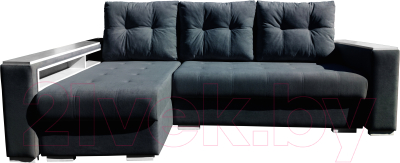 Диван угловой Bobrovmebel Влада 8/2дн левый накладки + полка и пенал (микровелюр симпл 54 серый) - фото