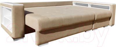 Диван угловой Bobrovmebel Влада 8/2дн правый накладки + полка и пенал (микровелюр симпл 42 бежевый)