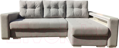 Диван угловой Bobrovmebel Влада 8/2дн правый накладки + полка и пенал (микровелюр симпл 30 светло-серый) - фото