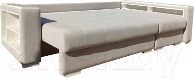 Диван угловой Bobrovmebel Влада 8/2дн правый накладки + полка и пенал (микровелюр симпл 30 светло-серый)