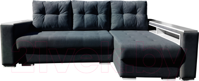 Диван угловой Bobrovmebel Влада 8/2дн правый накладки + полка и пенал (микровелюр симпл 54 серый) - фото
