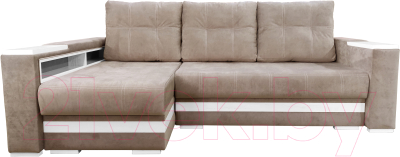 Диван угловой Bobrovmebel Влада 8/2тнц левый ТНЦ + полка и пенал (микровелюр симпл 42 бежевый) - фото