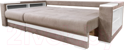 Диван угловой Bobrovmebel Влада 8/2тнц левый ТНЦ + полка и пенал (микровелюр симпл 42 бежевый)