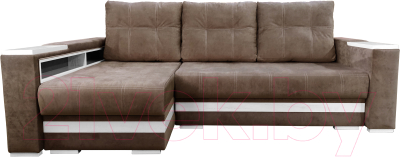 Диван угловой Bobrovmebel Влада 8/2тнц левый ТНЦ + полка и пенал (микровелюр симпл 45 коричневый) - фото