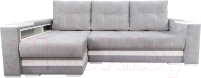 Диван угловой Bobrovmebel Влада 8/2тнц левый ТНЦ + полка и пенал (микровелюр симпл 30 светло-серый) - фото