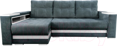 Диван угловой Bobrovmebel Влада 8/2тнц левый ТНЦ + полка и пенал (микровелюр симпл 54 серый) - фото