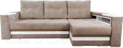 Диван угловой Bobrovmebel Влада 8/2тнц правый ТНЦ + полка и пенал (микровелюр симпл 42 бежевый) - фото