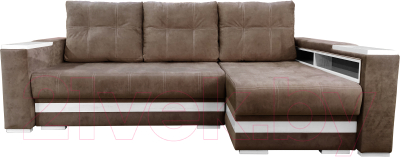 Диван угловой Bobrovmebel Влада 8/2тнц правый ТНЦ + полка и пенал (микровелюр симпл 45 коричневый) - фото