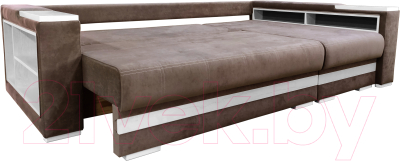 Диван угловой Bobrovmebel Влада 8/2тнц правый ТНЦ + полка и пенал (микровелюр симпл 45 коричневый)