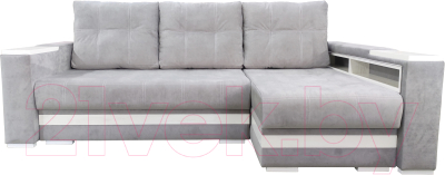 Диван угловой Bobrovmebel Влада 8/2тнц правый ТНЦ + полка и пенал (микровелюр симпл 30 светло-серый) - фото