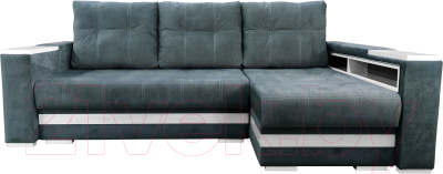 Диван угловой Bobrovmebel Влада 8/2тнц правый ТНЦ + полка и пенал (микровелюр симпл 54 серый) - фото