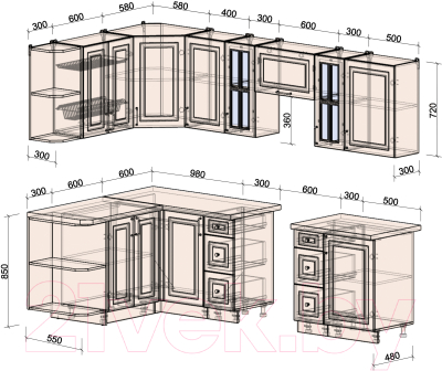 Готовая кухня Интерлиния Мила Шато 1.5x2.7 левая