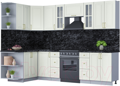 Кухонный гарнитур Интерлиния Мила Шато 1.5x2.8 левая (белый/белый/кастилло темный) - фото