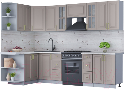 Кухонный гарнитур Интерлиния Мила Шато 1.5x2.8 левая (луна/луна/бискайская сосна) - фото