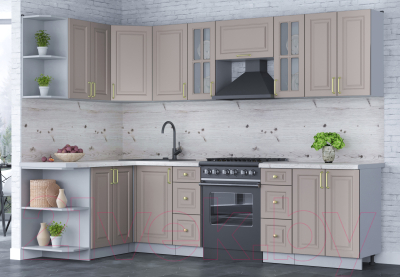 Кухонный гарнитур Интерлиния Мила Шато 1.5x2.8 левая (луна/луна/бискайская сосна)