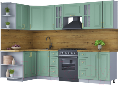 Кухонный гарнитур Интерлиния Мила Шато 1.5x2.8 левая (мята/мята/дуб бунратти) - фото