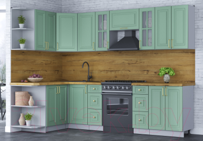 Кухонный гарнитур Интерлиния Мила Шато 1.5x2.8 левая (мята/мята/дуб бунратти)