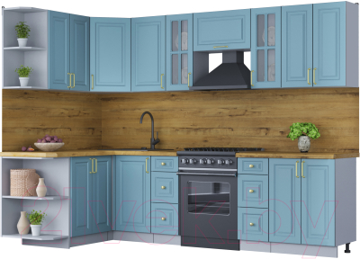 Кухонный гарнитур Интерлиния Мила Шато 1.5x2.8 левая (океан/океан/дуб бунратти) - фото