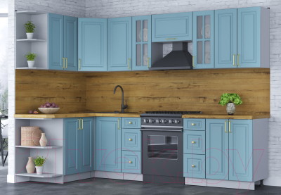 Кухонный гарнитур Интерлиния Мила Шато 1.5x2.8 левая (океан/океан/дуб бунратти)