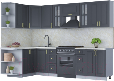 Кухонный гарнитур Интерлиния Мила Шато 1.5x2.8 левая (пепел/пепел/опал светлый) - фото