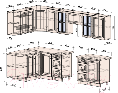 Готовая кухня Интерлиния Мила Шато 1.5x2.9 левая