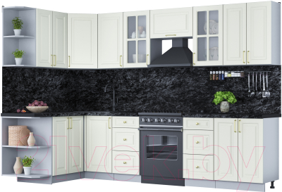 Кухонный гарнитур Интерлиния Мила Шато 1.5x3.0 левая (белый/белый/кастилло темный) - фото