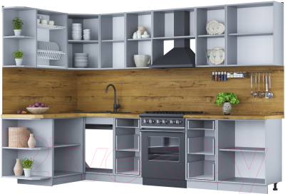 Кухонный гарнитур Интерлиния Мила Шато 1.5x3.0 левая (белый/белый/кастилло темный)