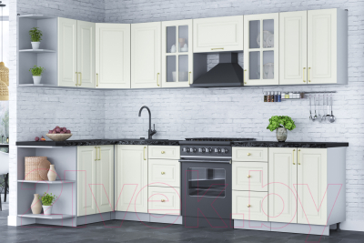 Кухонный гарнитур Интерлиния Мила Шато 1.5x3.0 левая (белый/белый/кастилло темный)