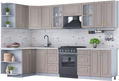 Кухонный гарнитур Интерлиния Мила Шато 1.5x3.0 левая (луна/луна/бискайская сосна) - фото