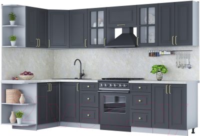 Кухонный гарнитур Интерлиния Мила Шато 1.5x3.0 левая (пепел/пепел/опал светлый) - фото