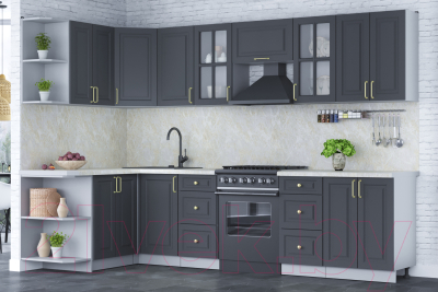 Кухонный гарнитур Интерлиния Мила Шато 1.5x3.0 левая (пепел/пепел/опал светлый)