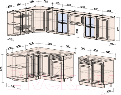 Готовая кухня Интерлиния Мила Шато 1.5x3.1 левая