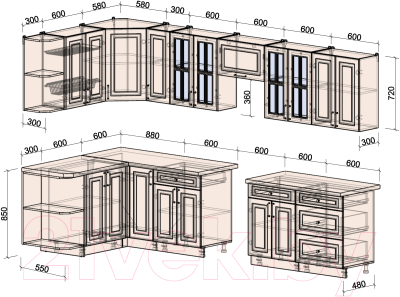 Готовая кухня Интерлиния Мила Шато 1.5x3.3 левая