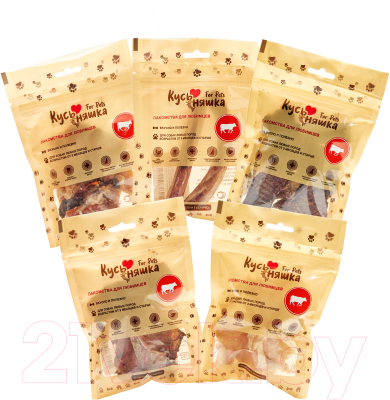 Набор лакомств для собак Кусьняшка Бычий корень/легкое/рубец очищ./рубец неочищ./становая жила - фото