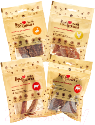 Набор лакомств для собак Кусьняшка Бычий корень/легкое/филе утки/филе цыпленка - фото