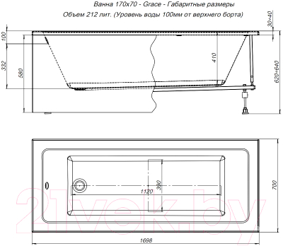 Ванна акриловая Aquanet Grace 170x70