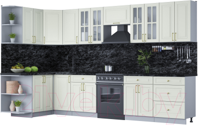 Готовая кухня Интерлиния Мила Шато 1.5x3.4 левая - фото