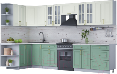 Готовая кухня Интерлиния Мила Шато 1.5x3.4 левая - фото