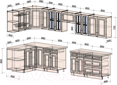 Готовая кухня Интерлиния Мила Шато 1.5x3.5 левая