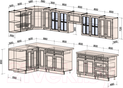 Готовая кухня Интерлиния Мила Шато 1.5x3.7 левая