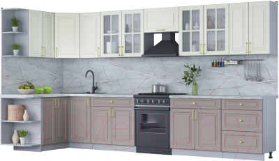Готовая кухня Интерлиния Мила Шато 1.5x3.8 левая - фото