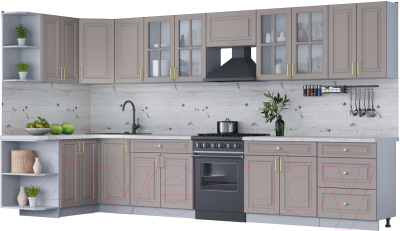 Готовая кухня Интерлиния Мила Шато 1.5x3.8 левая - фото