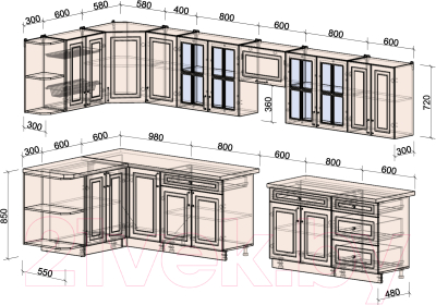 Готовая кухня Интерлиния Мила Шато 1.5x3.8 левая