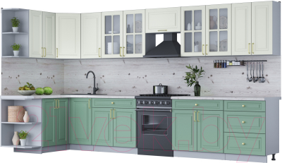 Готовая кухня Интерлиния Мила Шато 1.5x3.8 левая - фото