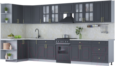 Готовая кухня Интерлиния Мила Шато 1.5x3.8 левая - фото